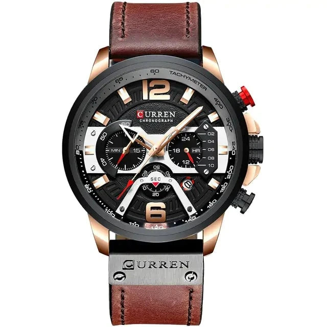 Military Leather Chronograph Wristwatch